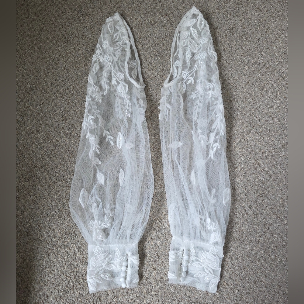 White Lace Sheer Wedding Dress Sleeves